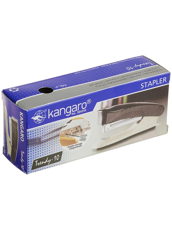 Степлер Kangaro Trendy № 10, до 15 листов, встроенный антистеплер, зелёный