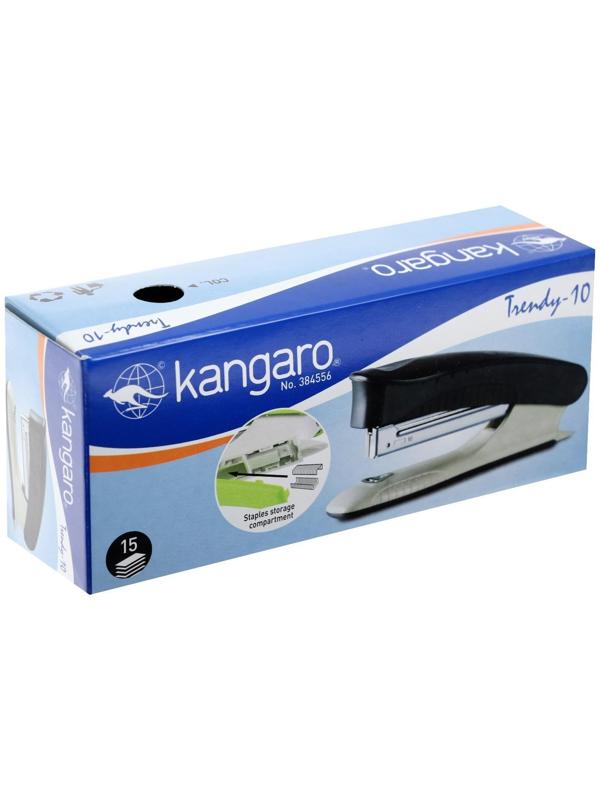Степлер Kangaro Trendy № 10, до 15 листов, встроенный антистеплер, зелёный