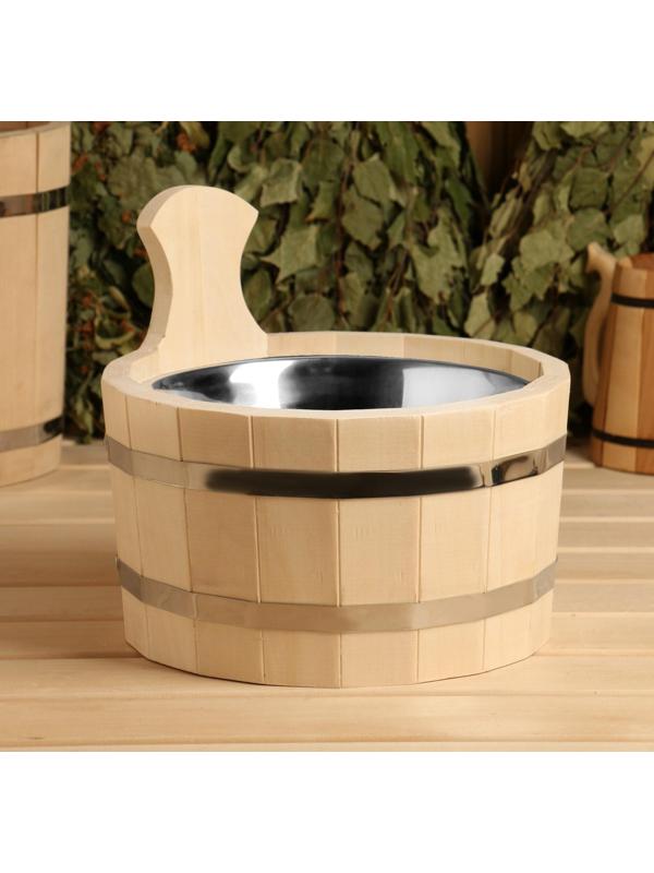 Шайка из липы, 3 л, круглая, нержавеющая вставка, 