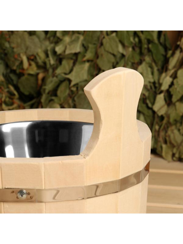 Шайка из липы, 3 л, круглая, нержавеющая вставка, 