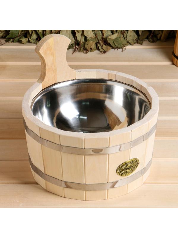 Шайка из липы, 3 л, круглая, нержавеющая вставка, 