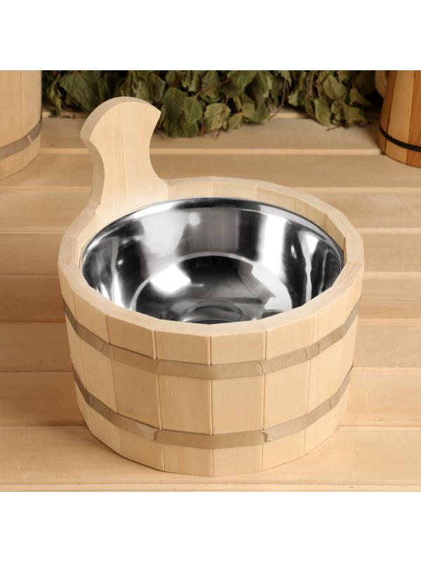 Шайка из липы, 3 л, круглая, нержавеющая вставка, 