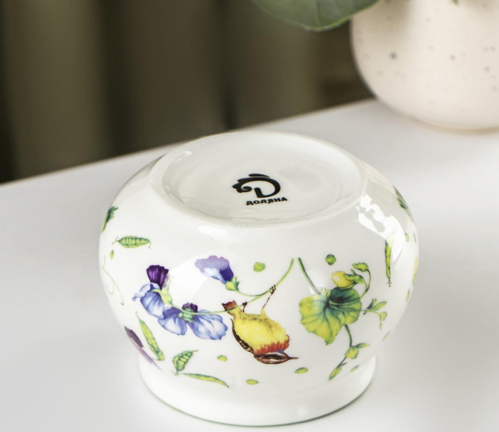 Сахарница фарфоровая с ложкой Доляна «Зелёный сад», 320 мл