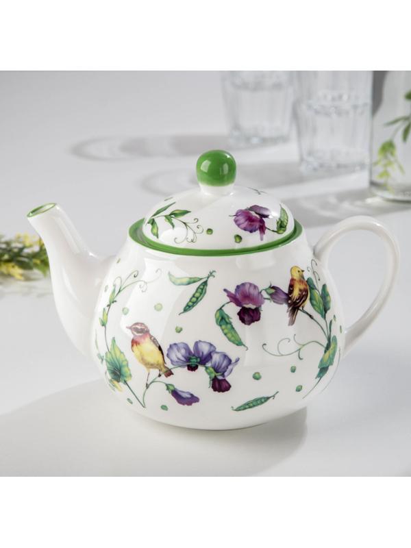 Чайник фарфоровый заварочный Доляна «Зелёный сад», 1 л, 21×13,5×14 см