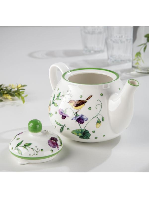 Чайник фарфоровый заварочный Доляна «Зелёный сад», 1 л, 21×13,5×14 см