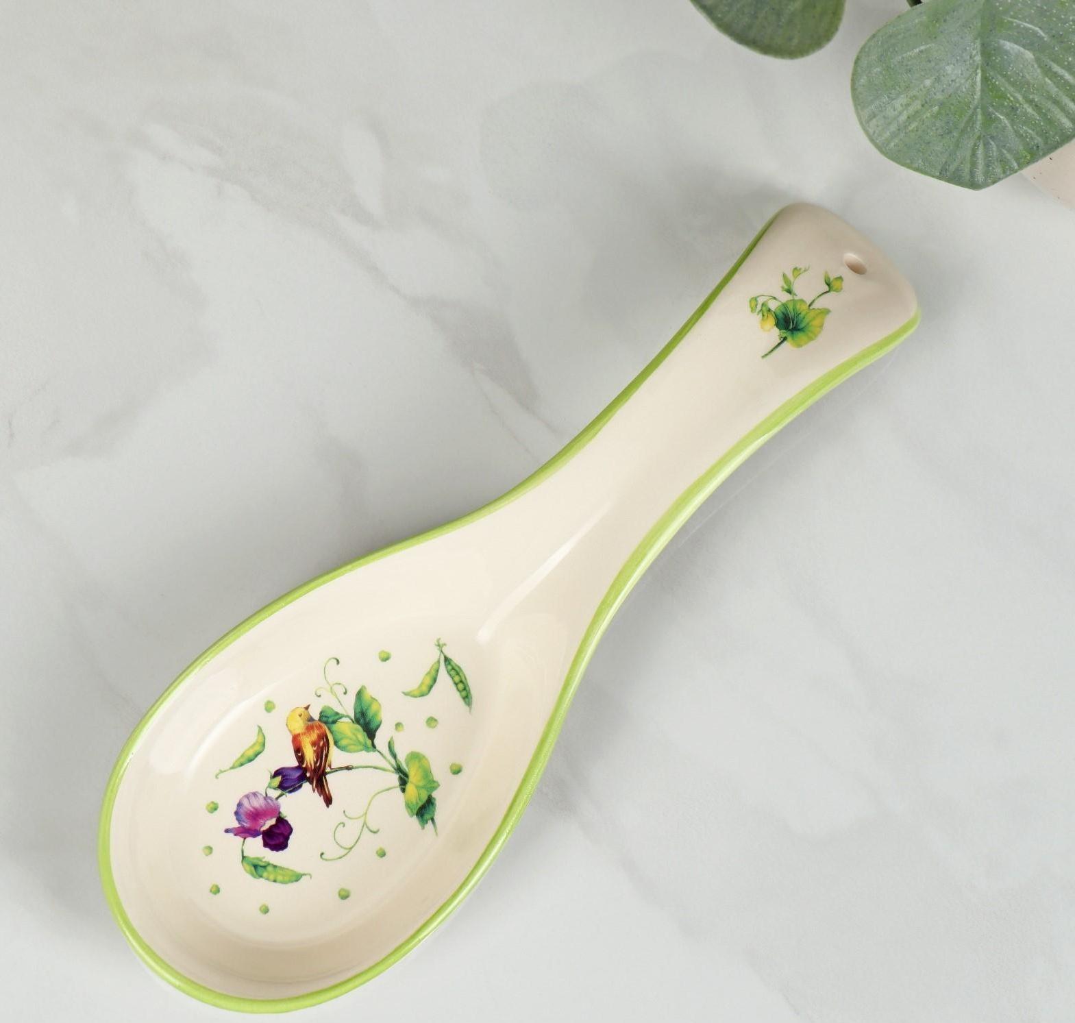 Подставка керамическая под ложку Доляна «Зелёный сад», 21,5×7,5 см