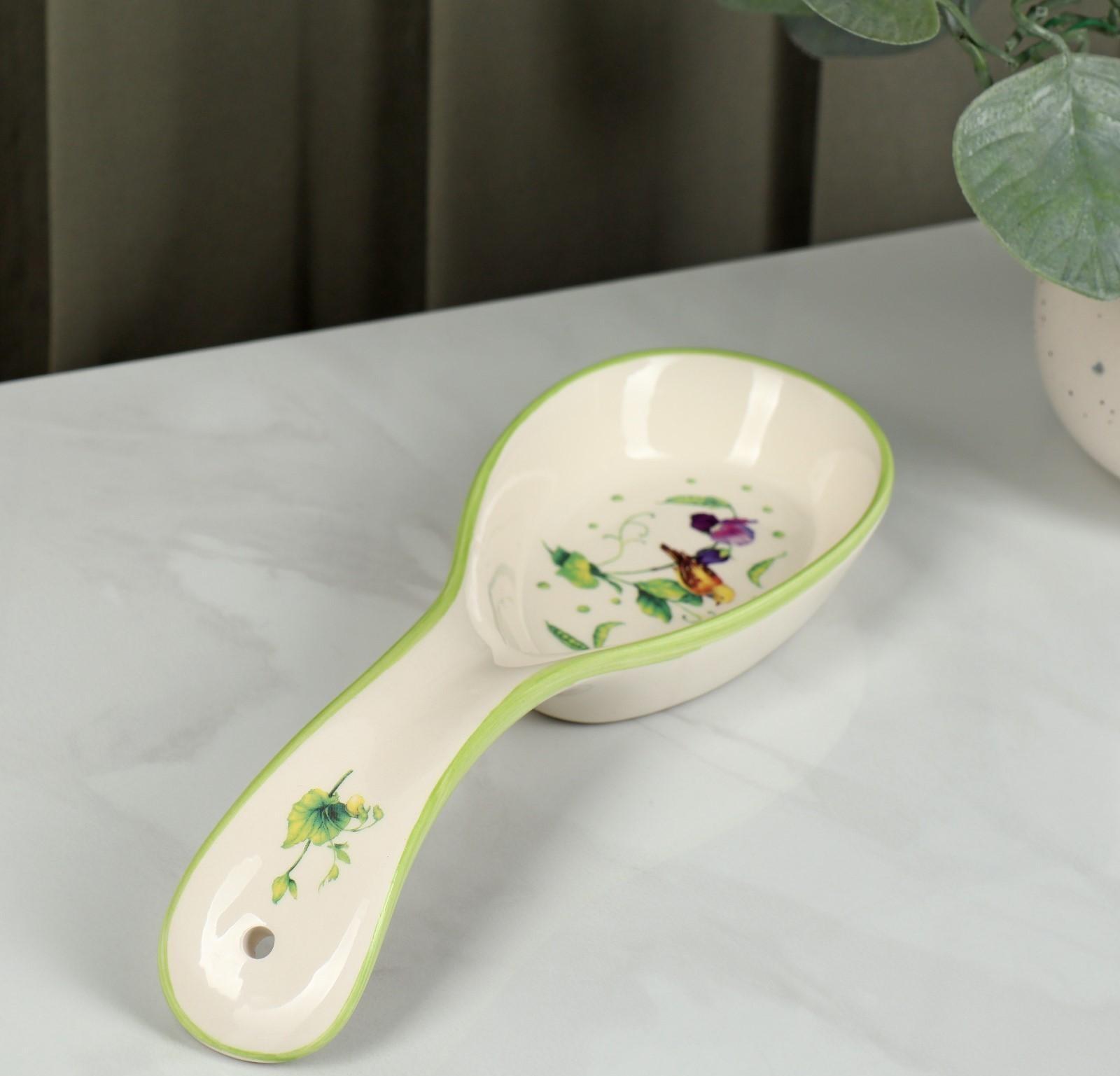 Подставка керамическая под ложку Доляна «Зелёный сад», 21,5×7,5 см