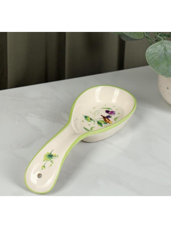 Подставка керамическая под ложку Доляна «Зелёный сад», 21,5×7,5 см