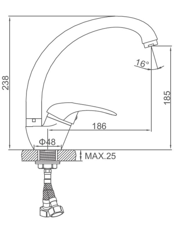 Cмеситель для кухни Accoona A4040, однорычажный, с гайкой, силумин, хром