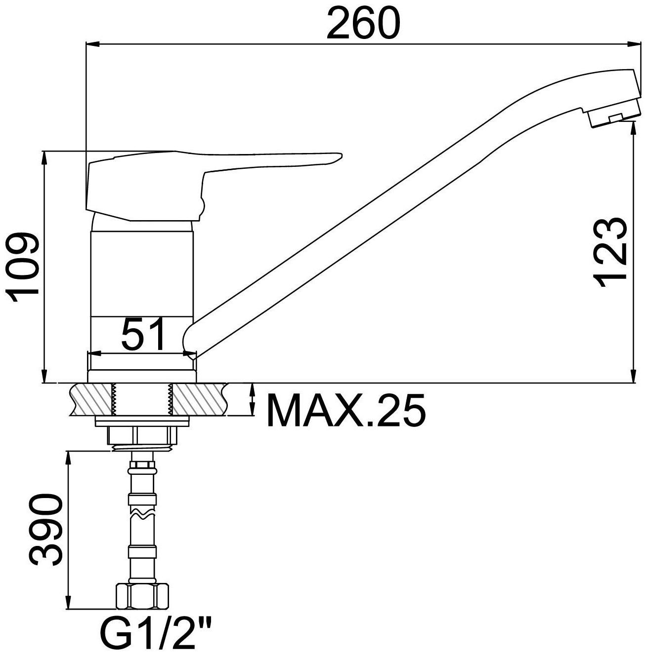 Cмеситель для кухни Accoona A5142, однорычажный, силумин, хром