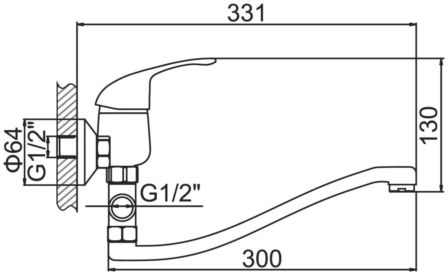 Cмеситель для ванны Accoona A7043, однорычажный, силумин, хром