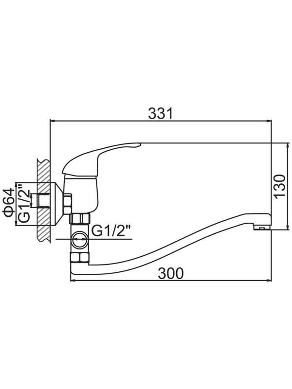 Cмеситель для ванны Accoona A7043, однорычажный, силумин, хром
