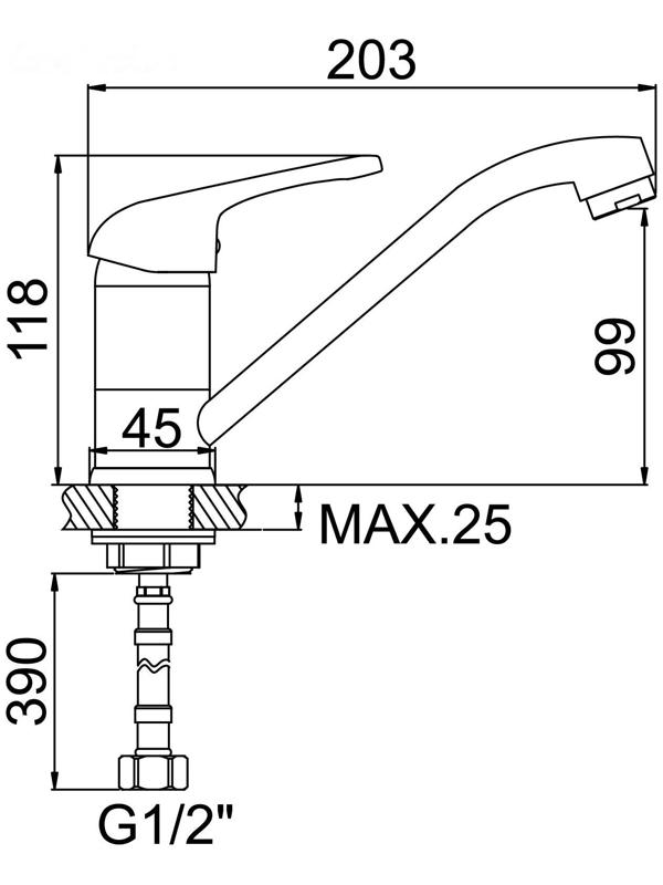 Смеситель для кухни Accoona A4260, однорычажный, латунь, хром