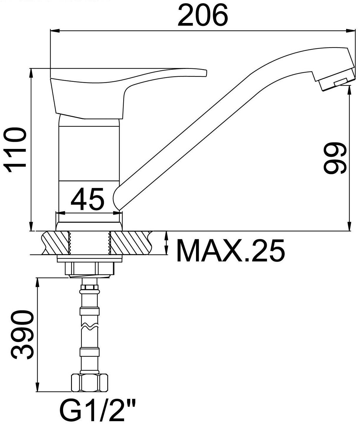 Cмеситель для кухни Accoona A4261, однорычажный, с гайкой, силумин, хром