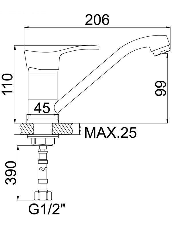 Cмеситель для кухни Accoona A4261, однорычажный, с гайкой, силумин, хром