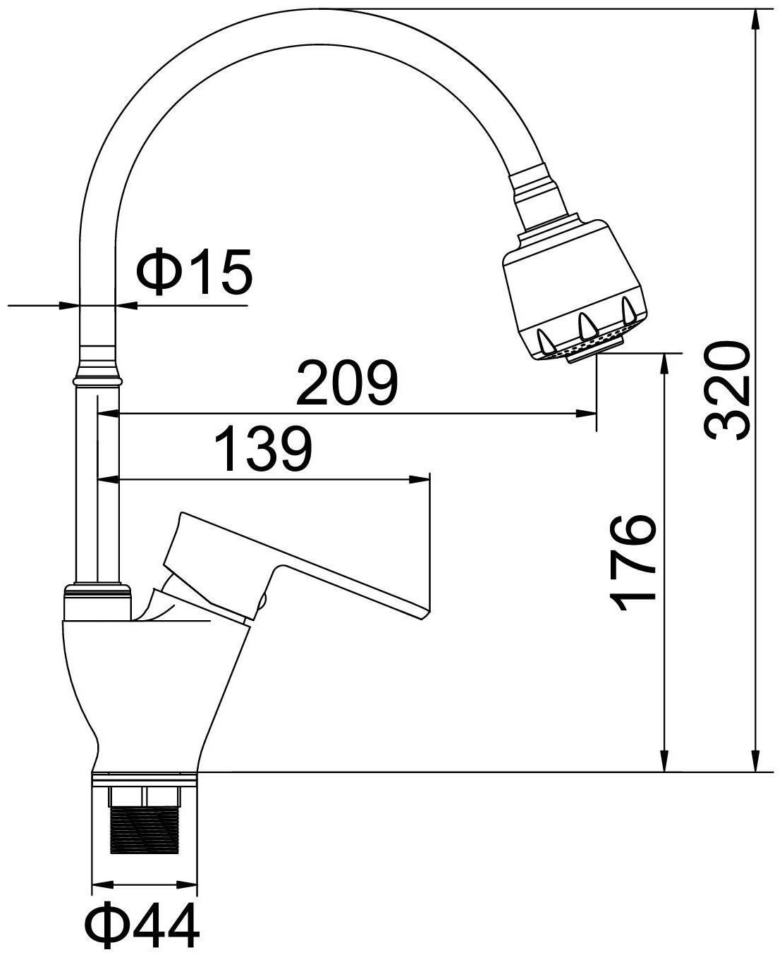 Смеситель для кухни Accoona A4864, однорычажный, гибкий излив, силумин, хром