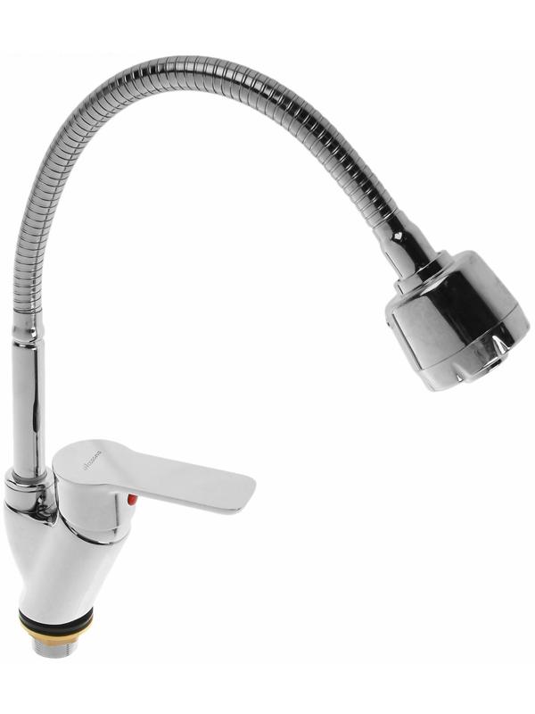 Смеситель для кухни Accoona A4864, однорычажный, гибкий излив, силумин, хром