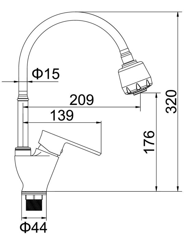 Смеситель для кухни Accoona A4864, однорычажный, гибкий излив, силумин, хром