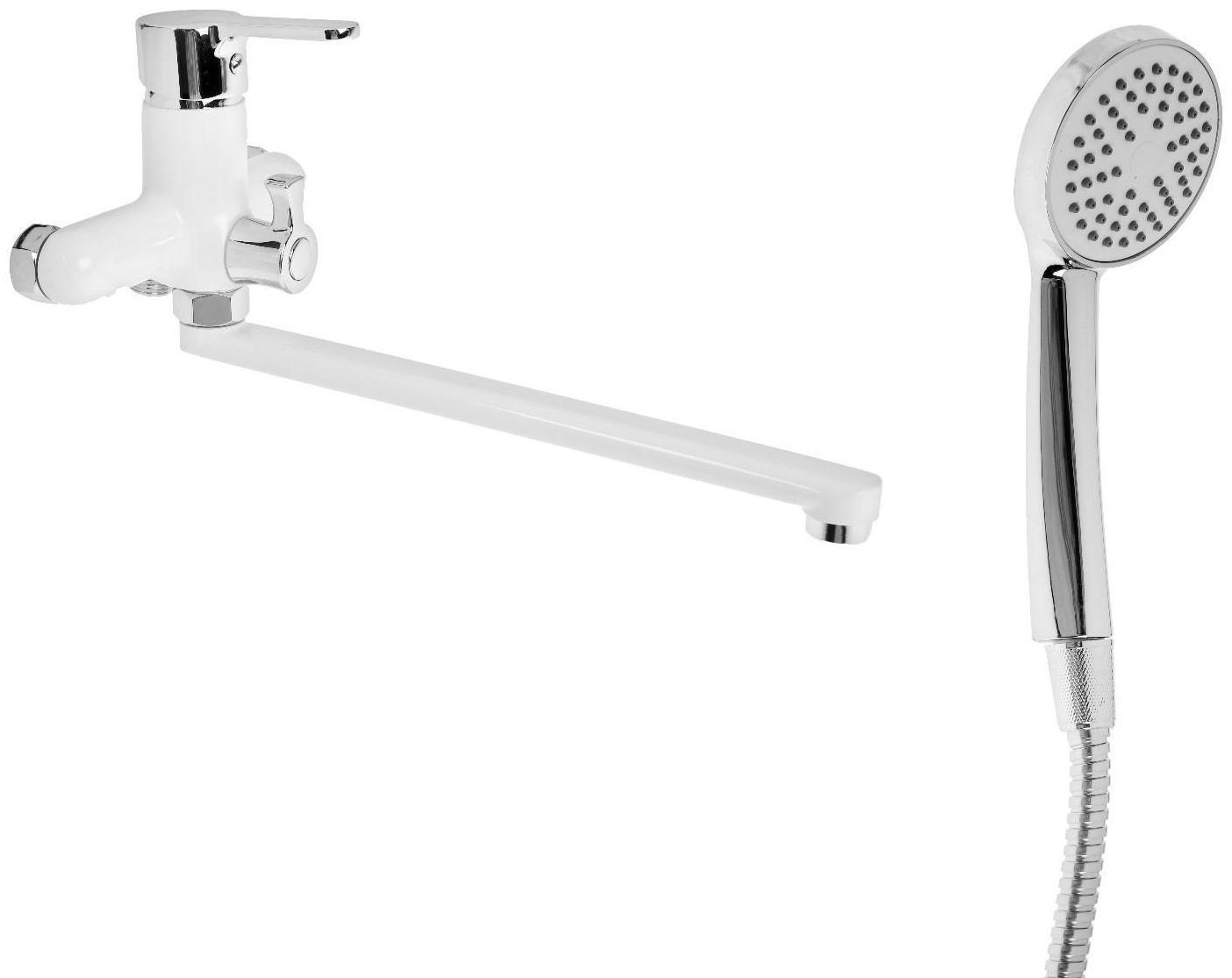 Cмеситель для ванны Accoona A7167G, однорычажный, излив 300 мм, силумин, белый