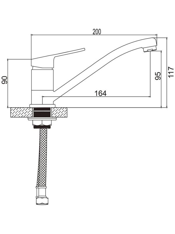 Cмеситель для кухни Accoona A84250, однорычажный, средний излив, с гайкой, силумин, хром
