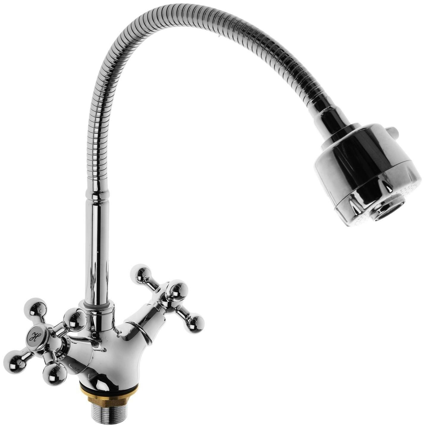 Cмеситель для кухни Accoona A4871, двухвентильный, гибкий излив, силумин, хром