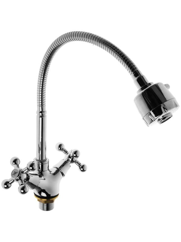 Cмеситель для кухни Accoona A4871, двухвентильный, гибкий излив, силумин, хром