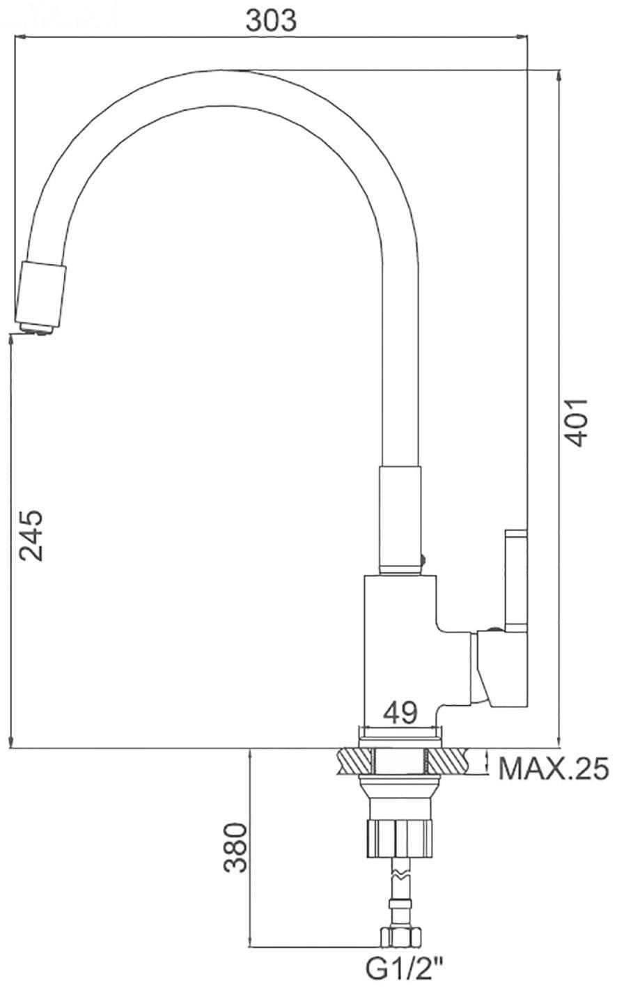Смеситель для кухни Accoona A9890T, однорычажный, с силиконовым изливом, серый/хром