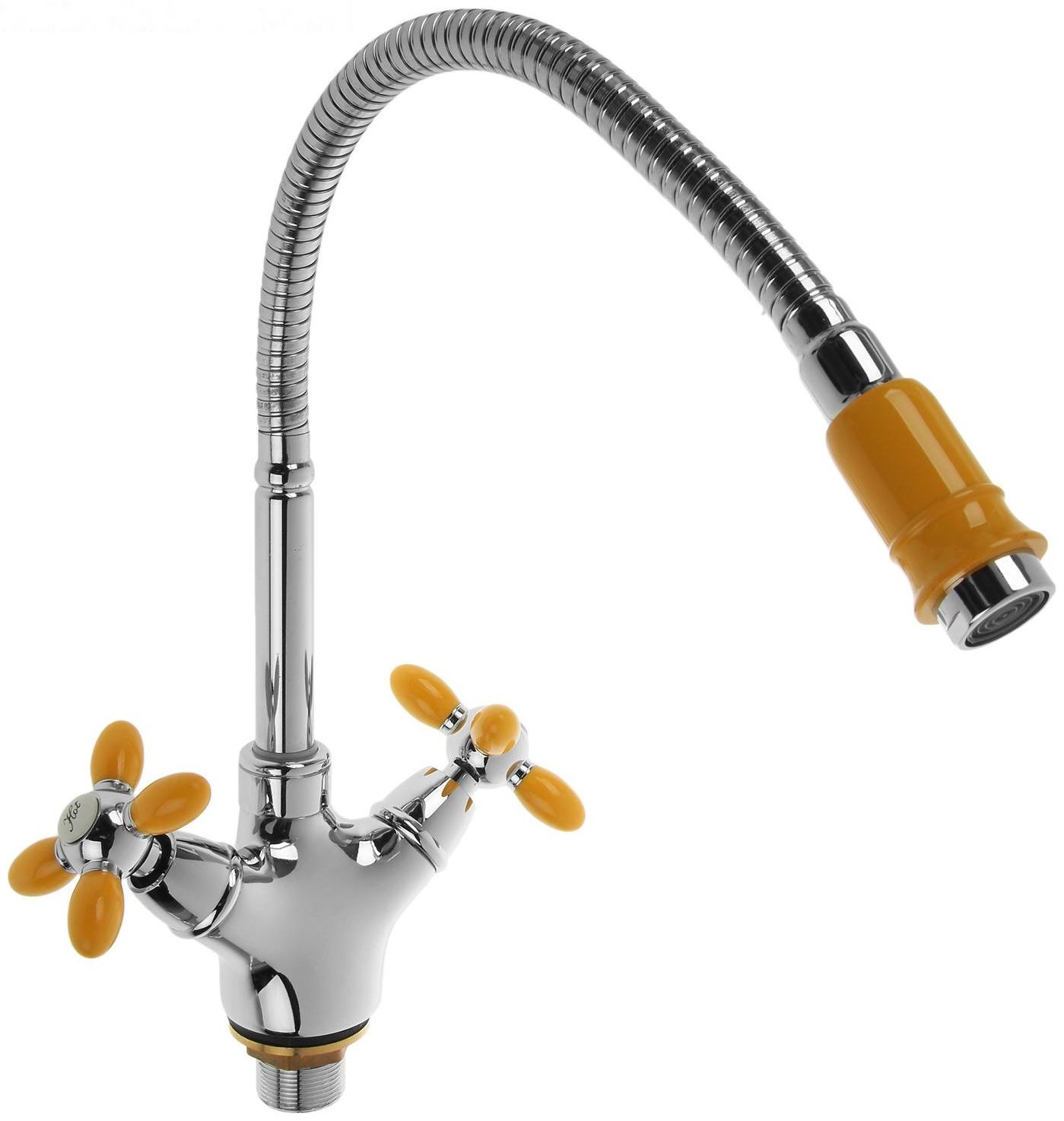 Смеситель для кухни Accoona A4882H, двухвентильный, с гибким изливом, силумин, желтый/хром