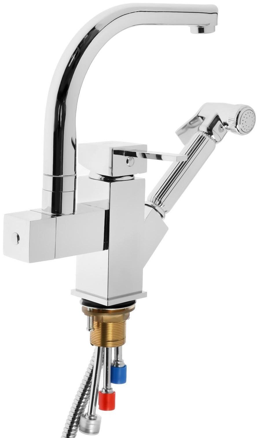 Cмеситель для кухни Accoona A4491, с гигиеническим душем, латунь, хром