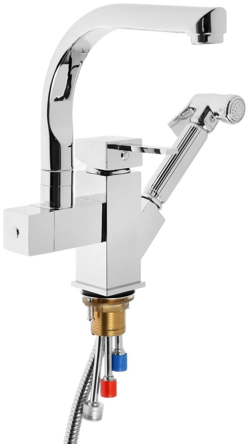 Cмеситель для кухни Accoona A4491, с гигиеническим душем, латунь, хром