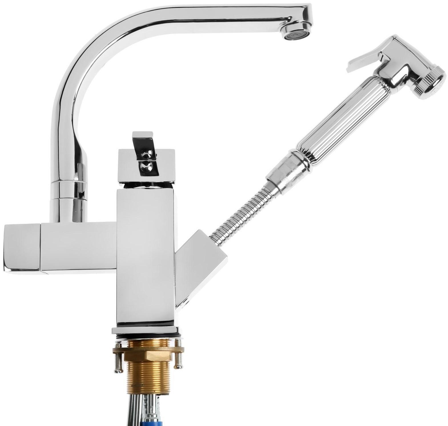 Cмеситель для кухни Accoona A4491, с гигиеническим душем, латунь, хром