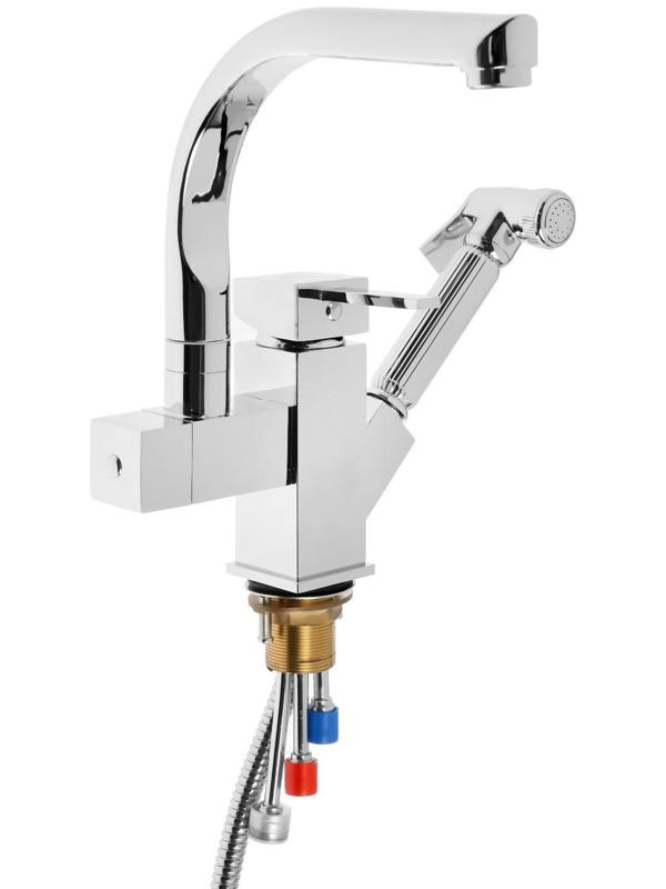 Cмеситель для кухни Accoona A4491, с гигиеническим душем, латунь, хром