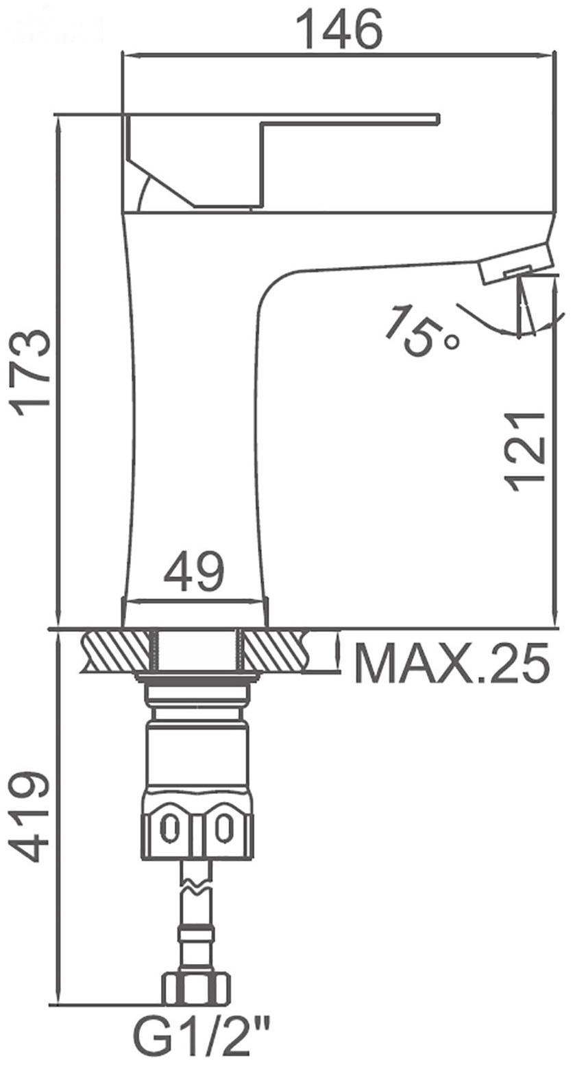 Cмеситель для раковины Accoona A9690, однорычажный, с гайкой, нержавеющая сталь