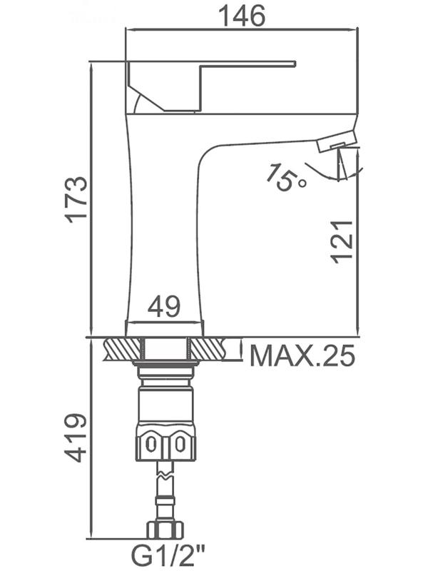 Cмеситель для раковины Accoona A9690, однорычажный, с гайкой, нержавеющая сталь