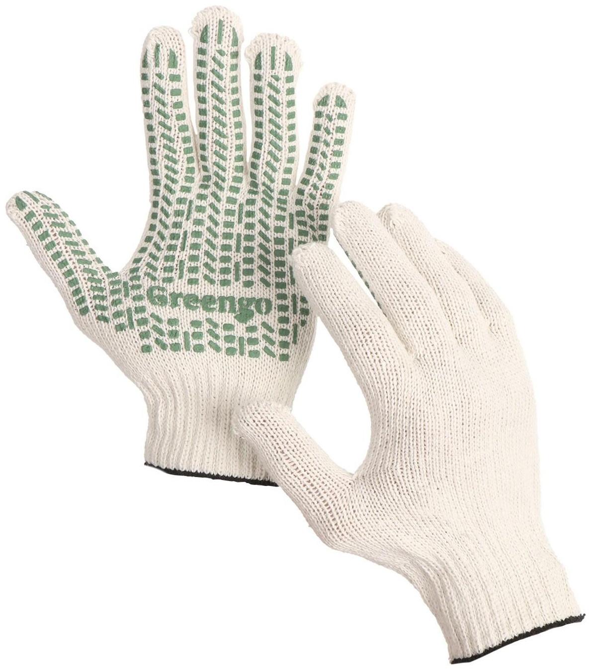 Перчатки, х/б, вязка 7 класс, 5 нитей, размер 9, с ПВХ точками, белые