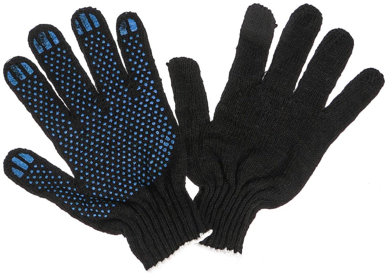 Перчатки, х/б, вязка 7 класс, 3 нити, размер 9, с ПВХ точками, чёрные