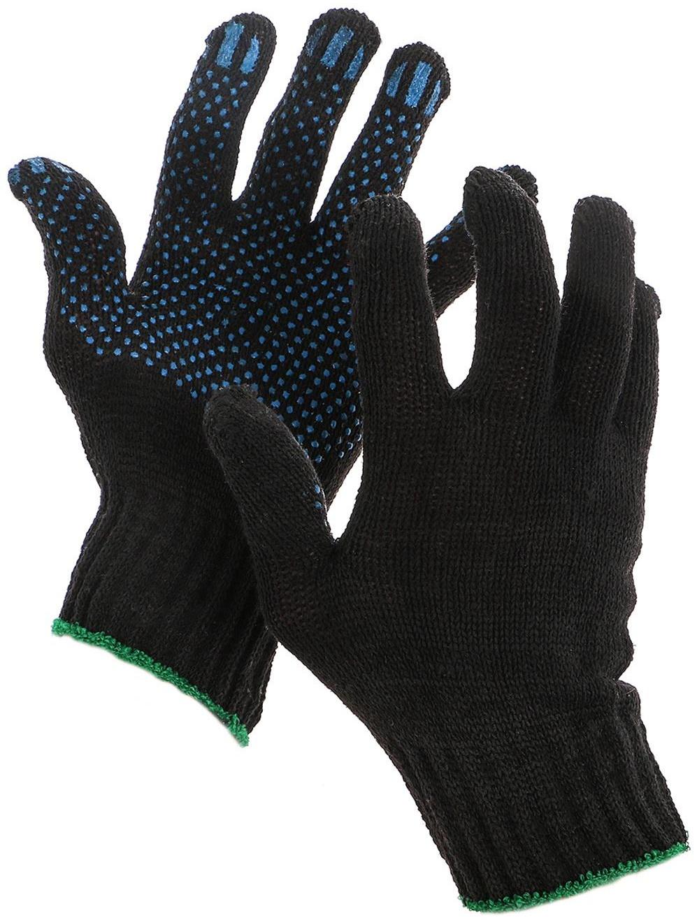 Перчатки, х/б, вязка 7 класс, 3 нити, размер 9, с ПВХ точками, чёрные