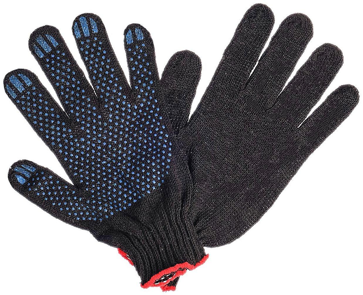 Перчатки, х/б, вязка 7 класс, 3 нити, размер 9, с ПВХ точками, чёрные