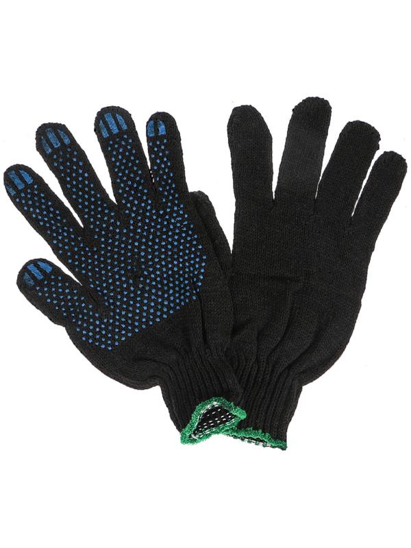 Перчатки, х/б, вязка 7 класс, 3 нити, размер 9, с ПВХ точками, чёрные