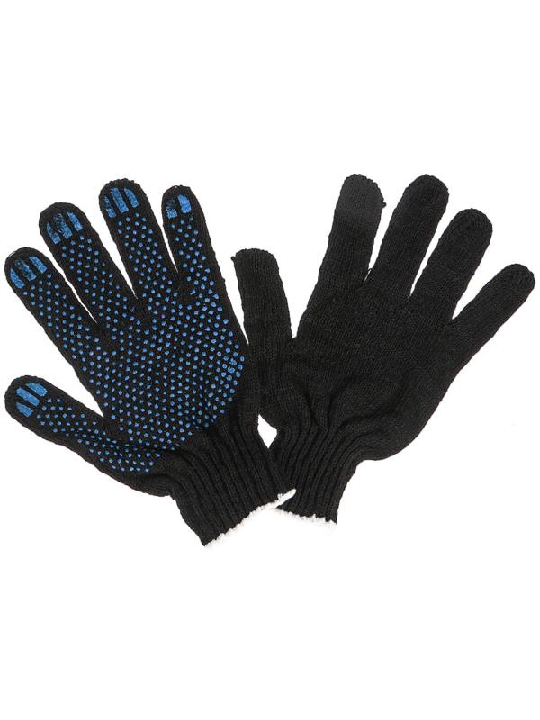 Перчатки, х/б, вязка 7 класс, 3 нити, размер 9, с ПВХ точками, чёрные