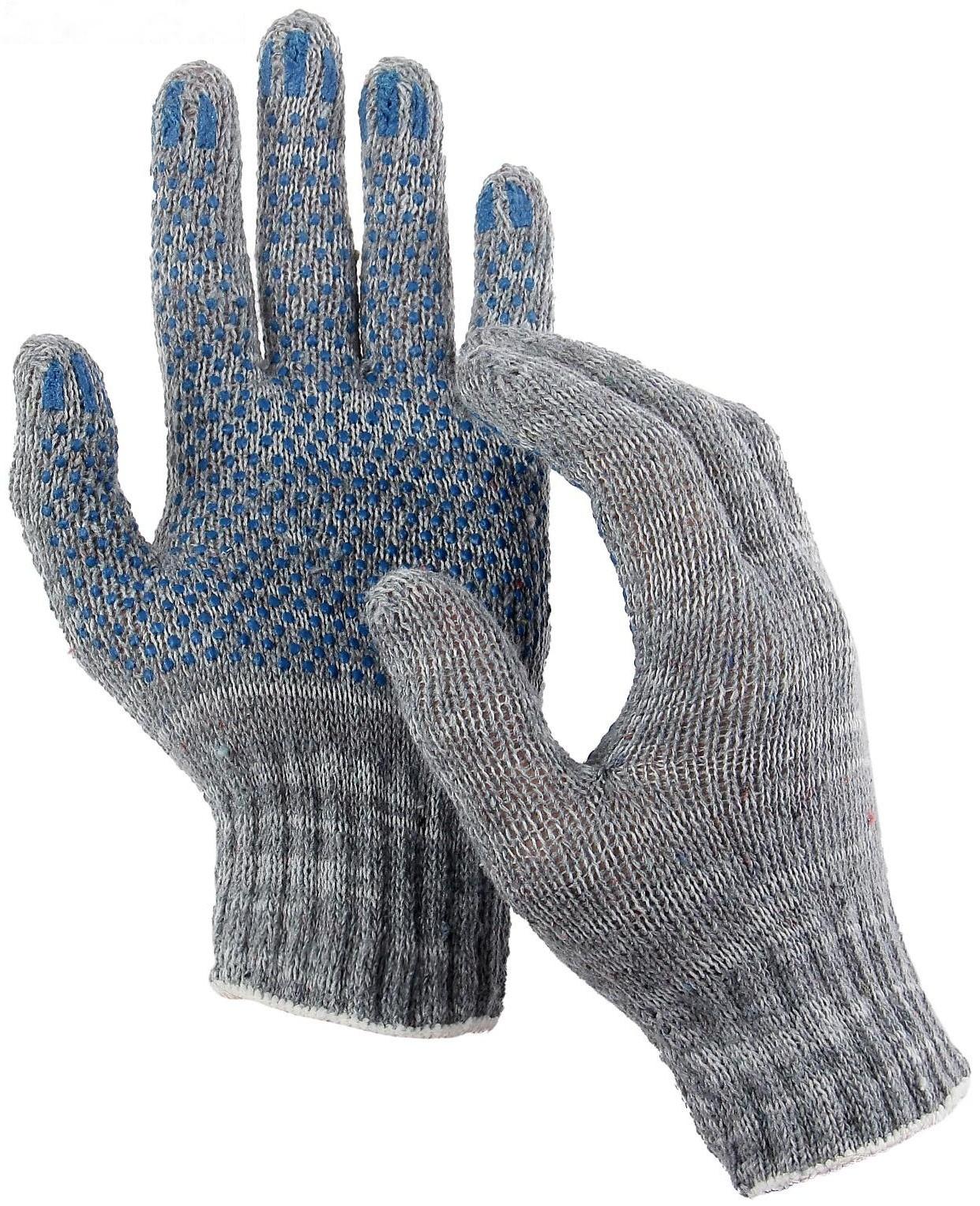 Перчатки, х/б, вязка 7 класс, 3 нити, размер 9, с ПВХ точками, серые