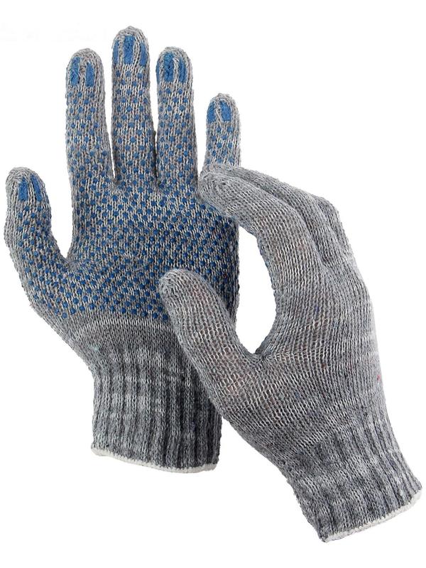 Перчатки, х/б, вязка 7 класс, 3 нити, размер 9, с ПВХ точками, серые