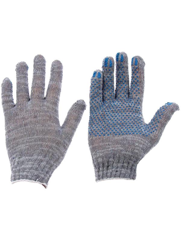 Перчатки, х/б, вязка 7 класс, 3 нити, размер 9, с ПВХ точками, серые