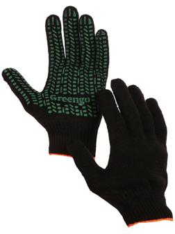 Перчатки, х/б, вязка 10 класс, 6 нитей, размер 9, с ПВХ точками, чёрные, Greengo
