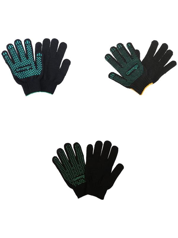 Перчатки, х/б, вязка 10 класс, 6 нитей, размер 9, с ПВХ точками, чёрные, Greengo
