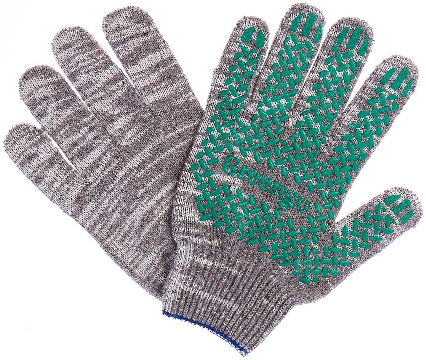 Перчатки, х/б, вязка 10 класс, 6 нитей, размер 9, с ПВХ протектором, серые, Greengo