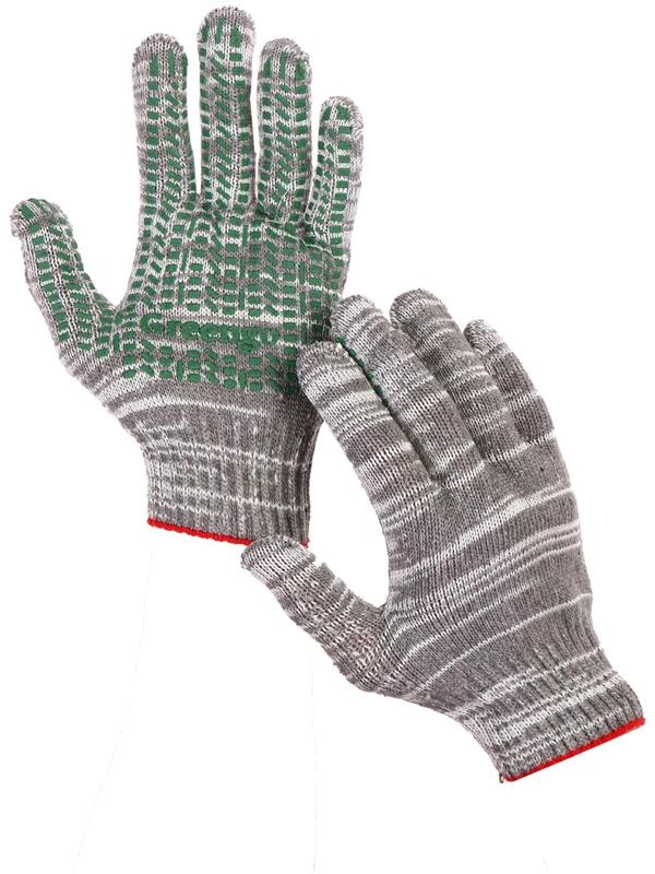 Перчатки, х/б, вязка 10 класс, 6 нитей, размер 9, с ПВХ протектором, серые, Greengo