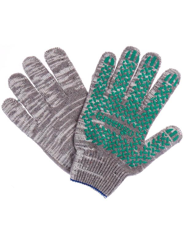 Перчатки, х/б, вязка 10 класс, 6 нитей, размер 9, с ПВХ протектором, серые, Greengo