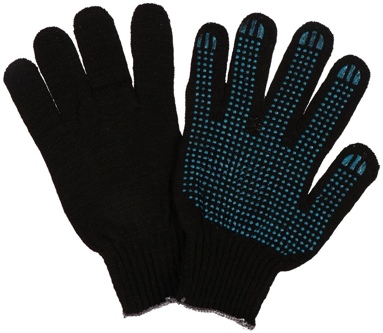 Перчатки, х/б, вязка 10 класс, 5 нитей, размер 9, с ПВХ точками, чёрные