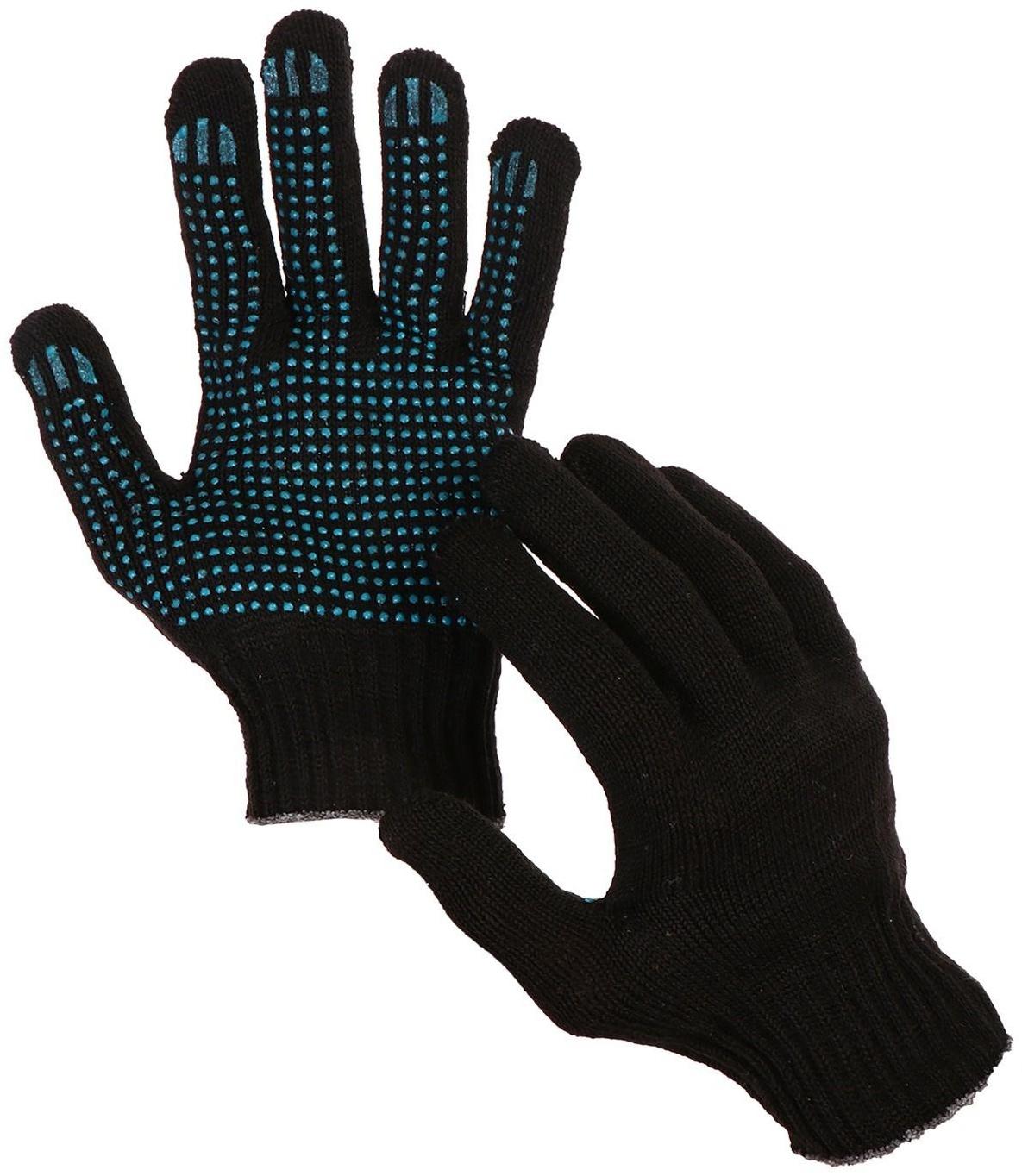 Перчатки, х/б, вязка 10 класс, 5 нитей, размер 9, с ПВХ точками, чёрные